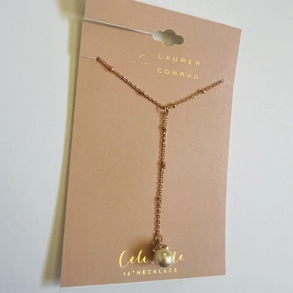 NWT LC Lauren Conrad Rose Gold Necklace with Pearl Pendant✨ - Picture 3 of 7